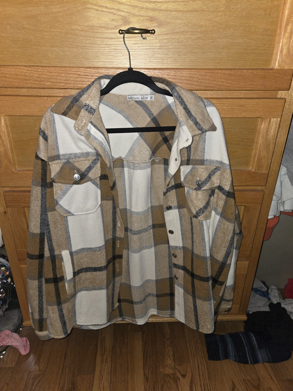 Michelle Mae Camel & Cream Plaid Utility Shacket